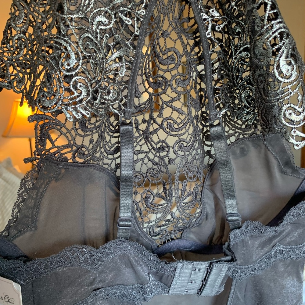 Oh La La Cherie sheer gray bodysuit with lace front/top. SMALL NWT - Picture 6 of 6